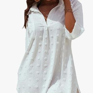 White Textured Swim Cover-Up